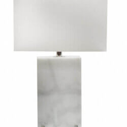  WHITE MARBLE AND POLISHED NICKEL FRAME TABLE LAMP 