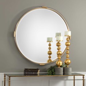 UTTERMOST 09333 MACKAI ROUND MIRROR gold leaf acrylic solid bars