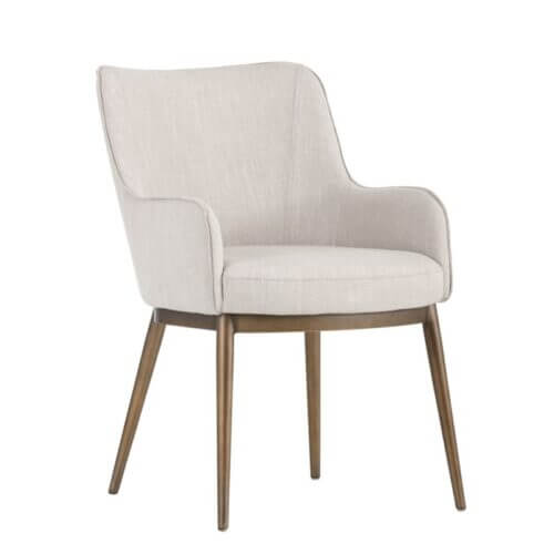 SUNPAN 103197 Franklin Dining Chair Beige Linen Antique Brass