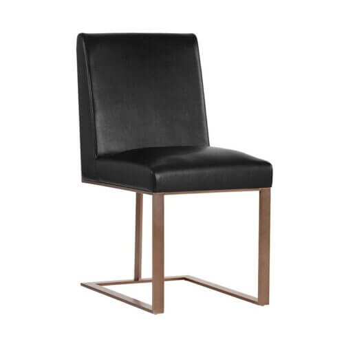 SUNPAN 103775 Dean Dining Chair Antique Brass Bonded Leather Black