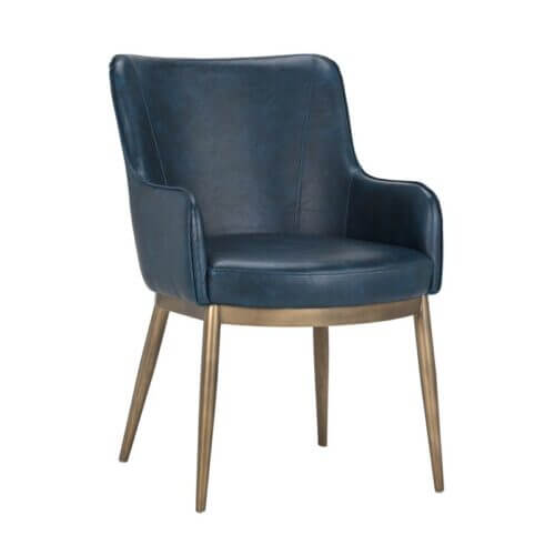 SUNPAN 104978 Franklin Dining Chair Faux Leather Vintage Blue Antique Brass legs newmarket