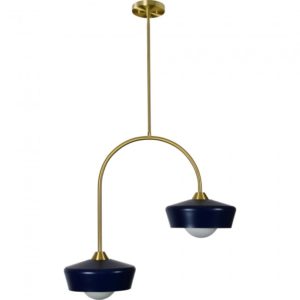 RENWIL LPC4366 NEVADA Ceiling Fixture Iron Satin Brass Plated Finish Milky Glass Navy Blue