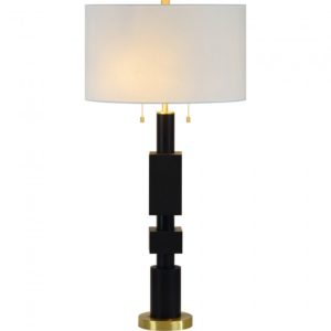 RENWIL LPT1133 WILHELM Table Lamp Black Satin Brass Plated Finish Cotton Shade Pull Switch