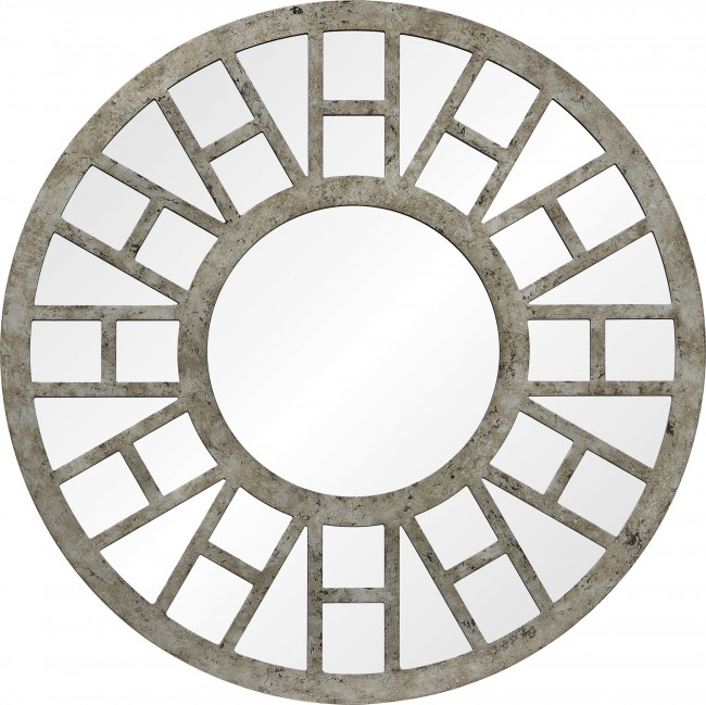 RENWIL MT2384 WHEELER Round Mirror Overlay Distressed Antique Silver Finish
