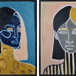 RENWIL OL1971 SPLIT Hand Painted Canvas Gold Leaf Accents Black Frame