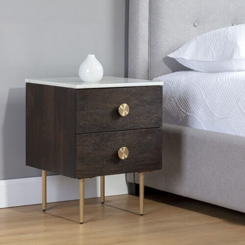 SUNPAN Keely Nightstand White Marble Dark Walnut 105785 Ottawa