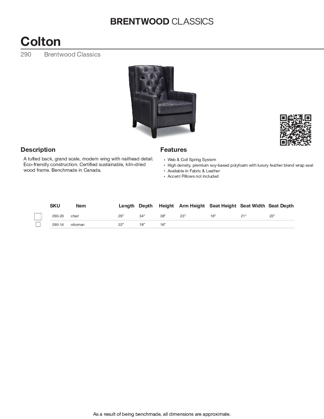 BRENTWOOD Colton Wing Chair 290-20 - Image 3