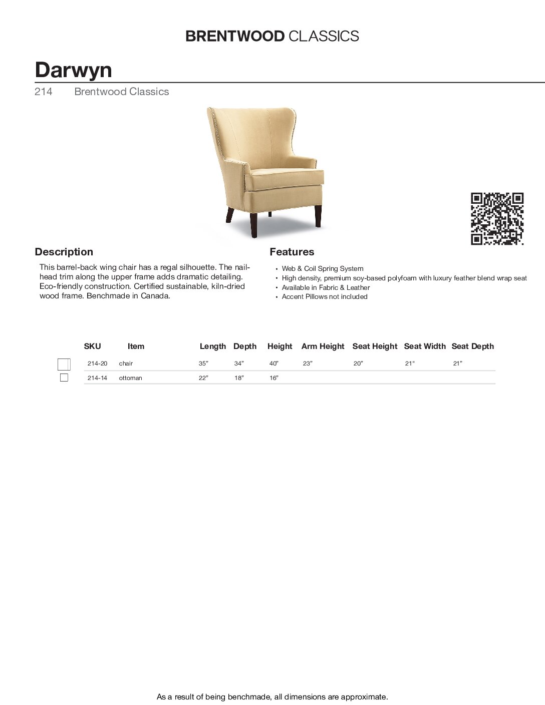 BRENTWOOD Darwyn Wing Chair 214-20 - Image 3