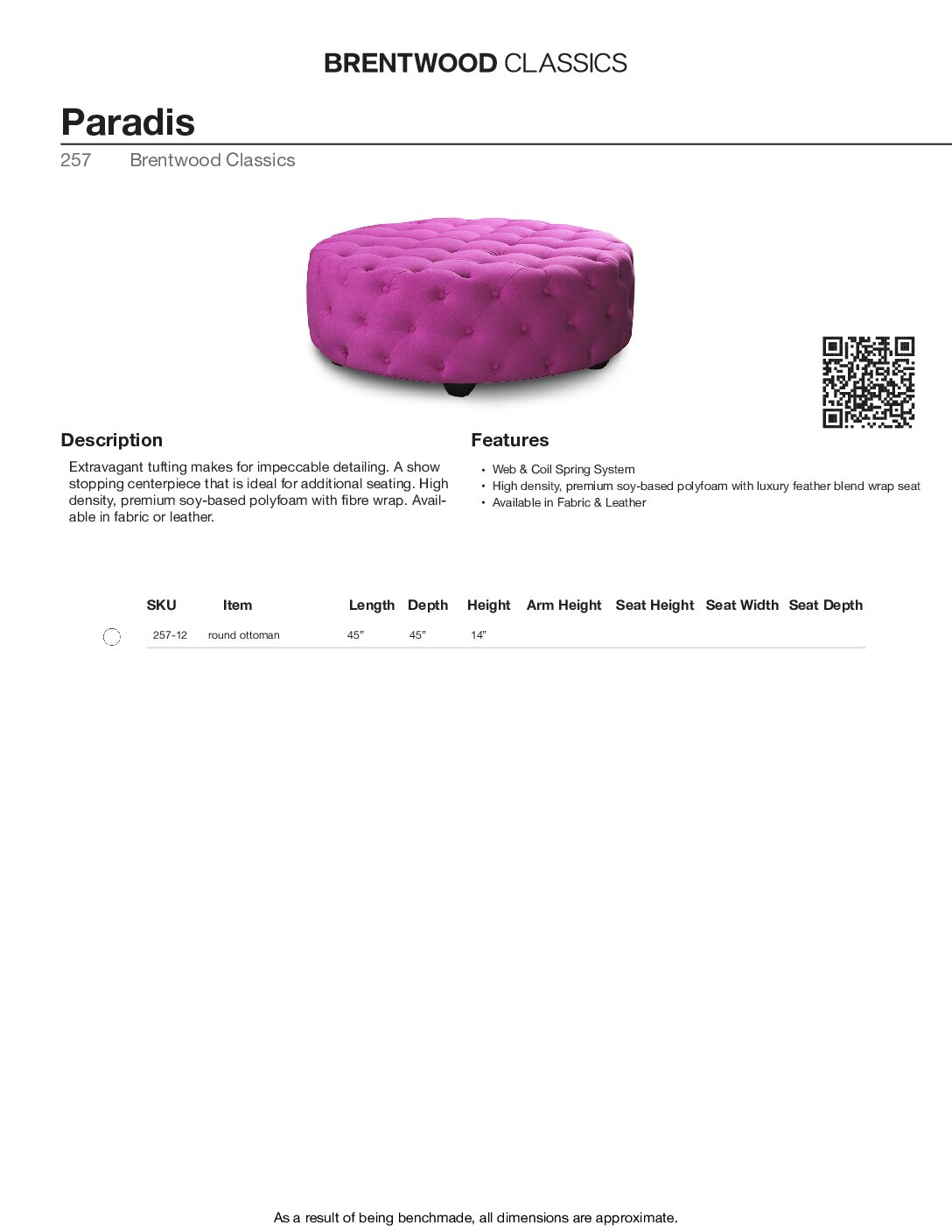 BRENTWOOD Paradis Round Ottoman 257-12 - Image 3