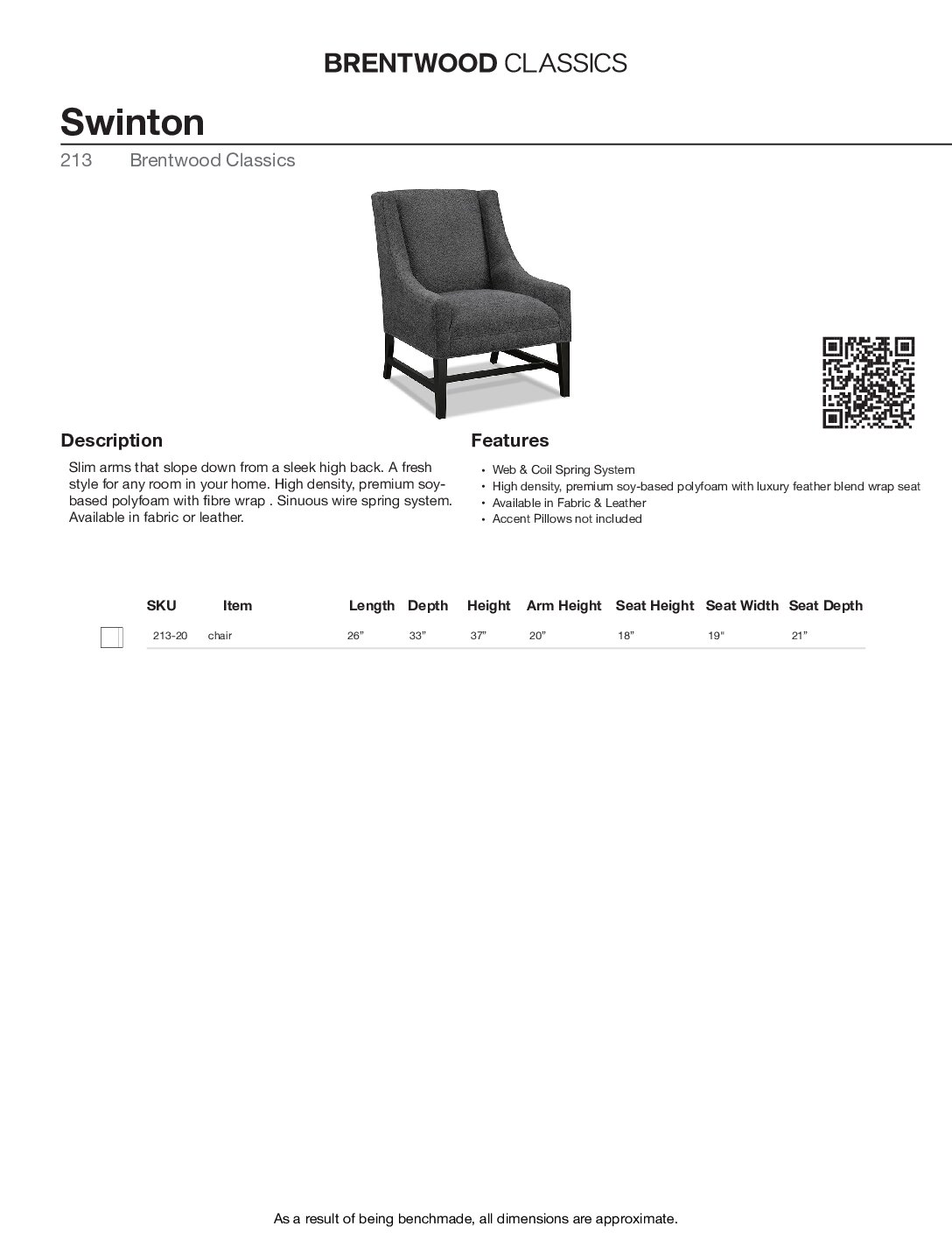 BRENTWOOD Swinton Wing Chair 213-20 - Image 3
