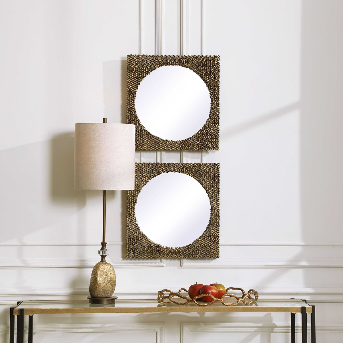 Uttermost The Hive Gold Square Mirrors S/2 09649 barrie