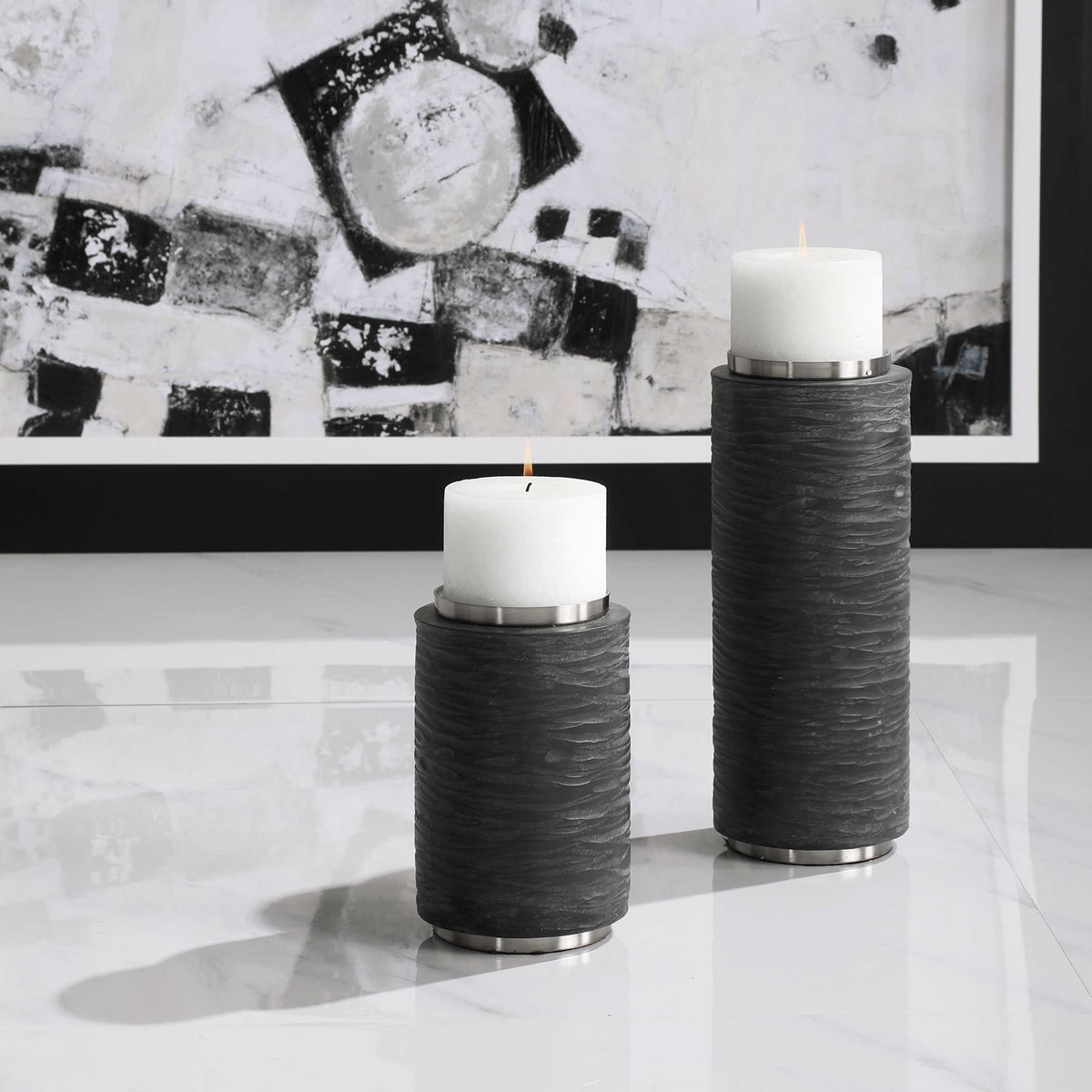 Uttermost Strathmore Stone Gray Candleholders S/2 17873 oakville