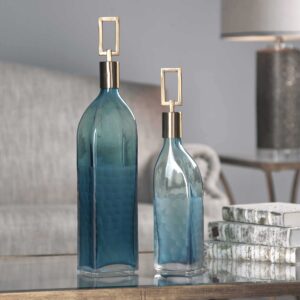 Uttermost Annabella Teal Glass Bottles S/2 20076 burlington