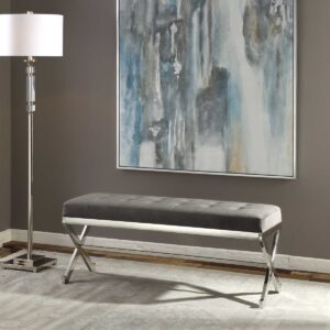 Uttermost Bijou Gray Fabric Bench 23430 fredericton