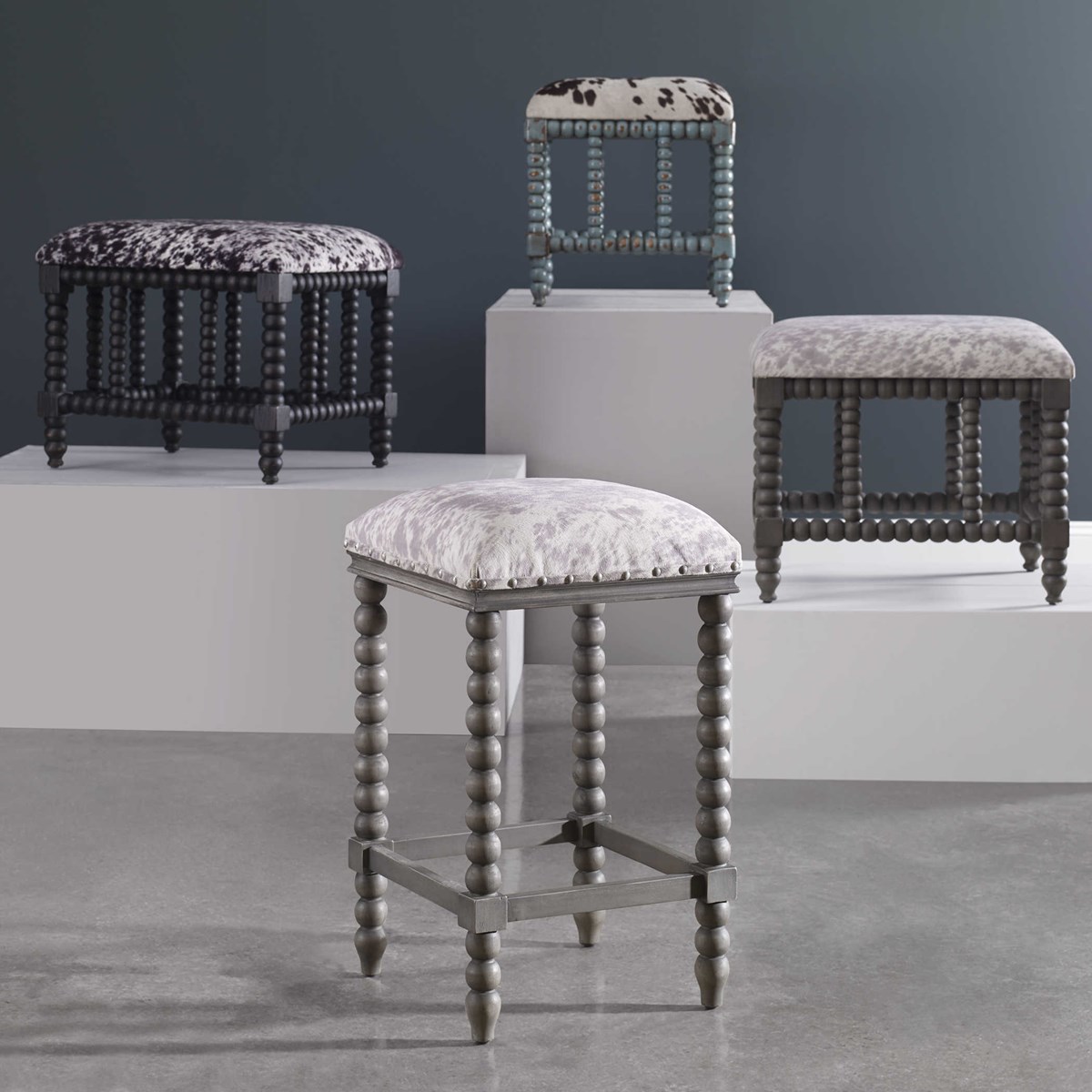 Uttermost Estes Faux Cow Hide Counter Stool 23569 laval