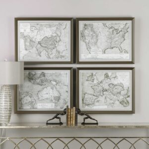 Uttermost World Maps Framed Prints S/4 33639 BRAMPTON