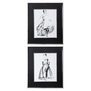 Uttermost Vintage Costume Sketch Framed Prints, S/2 33706