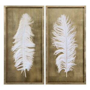 Uttermost White Feathers Gold Shadow Box S/2 04057 Vaughan