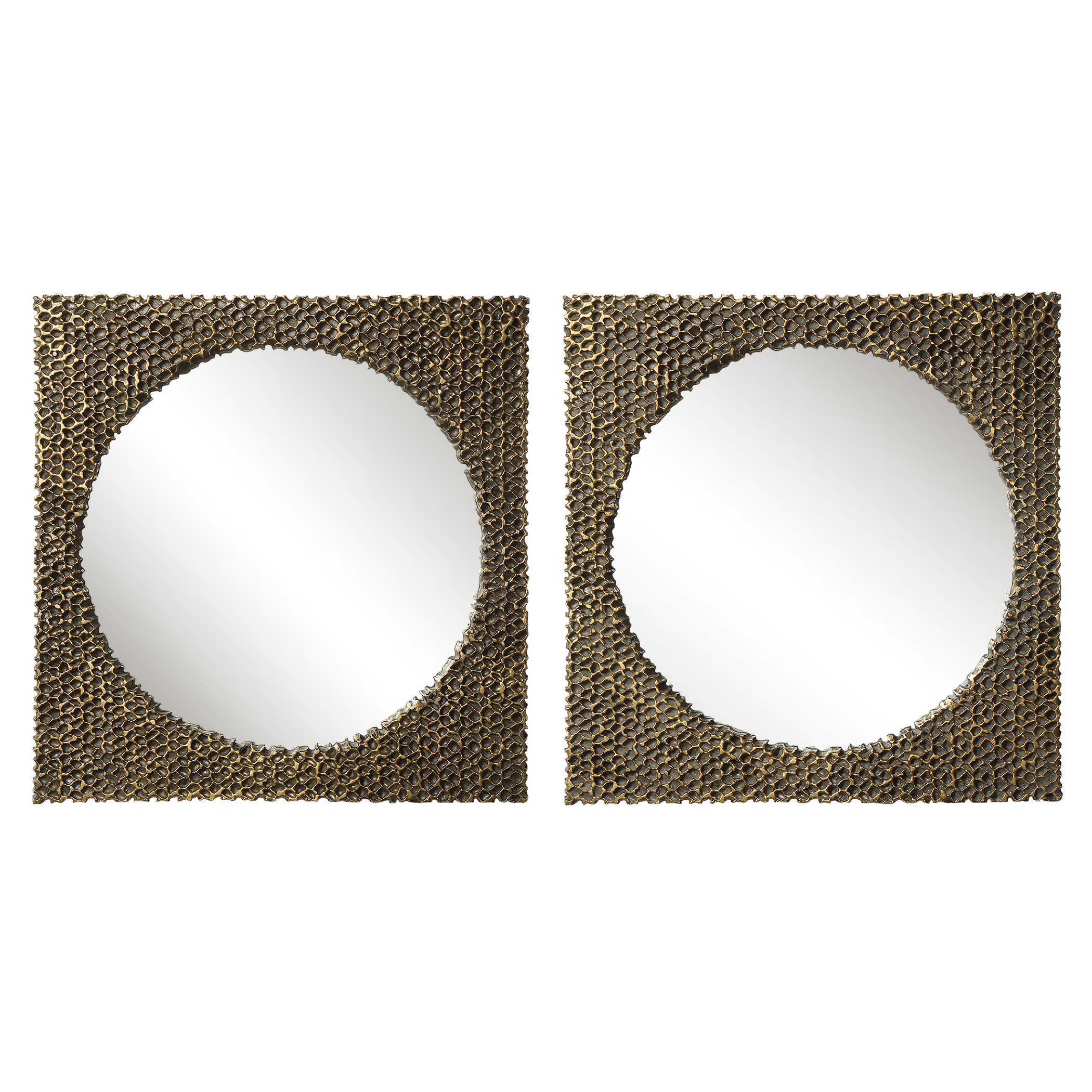 Uttermost The Hive Gold Square Mirrors S/2 09649 barrie