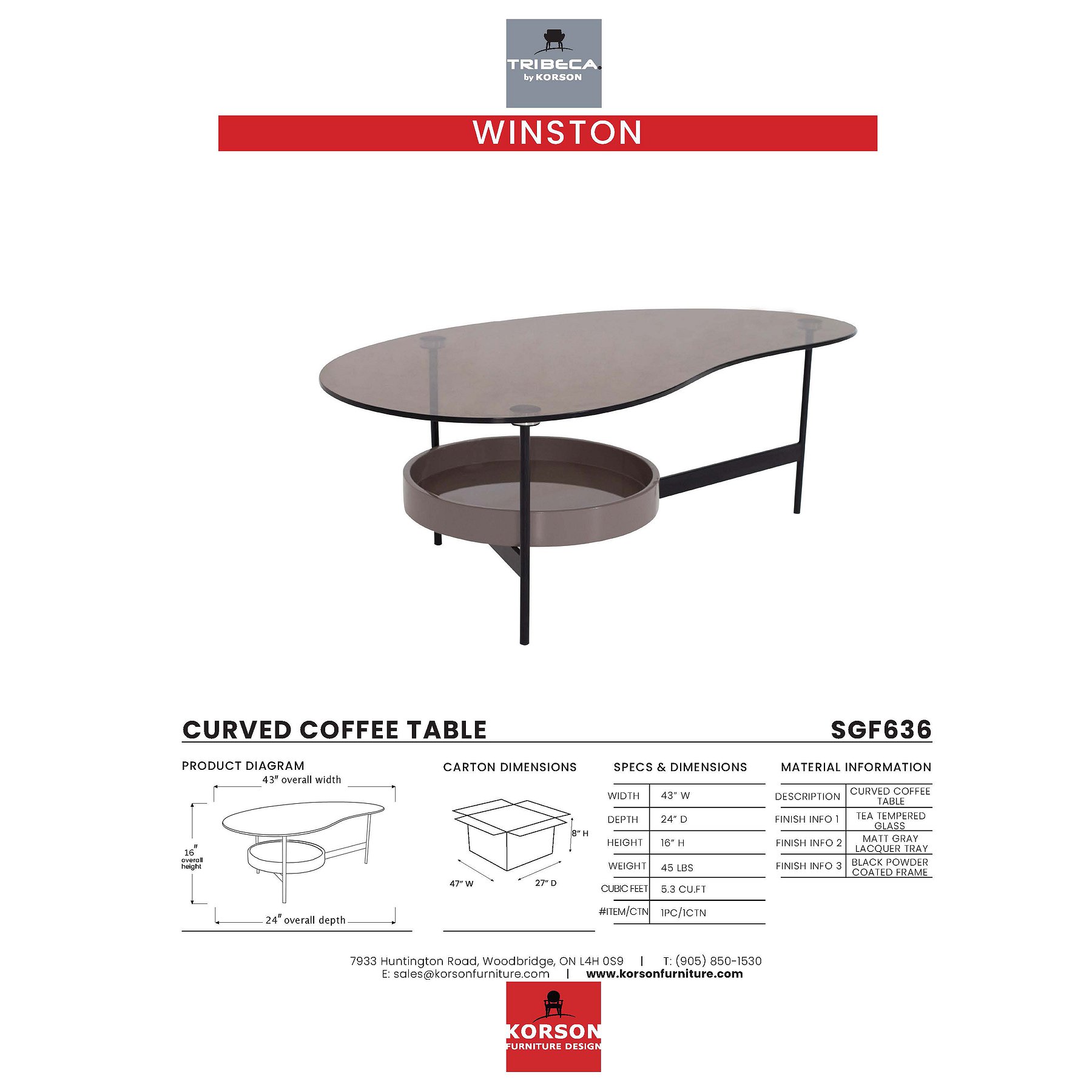 KORSON WINSTON curved coffee table SGF636 toronto