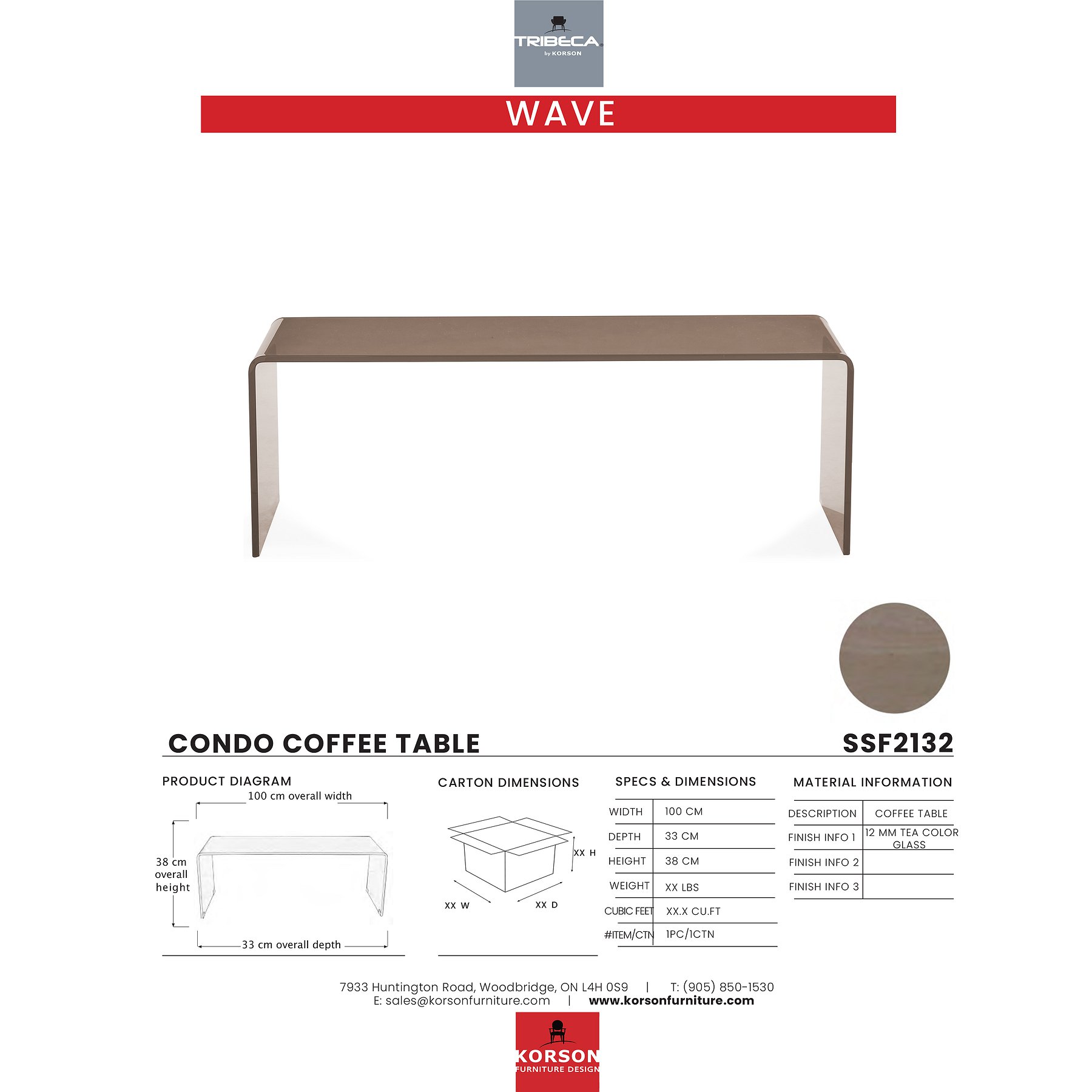 KORSON Wave Condo Coffee Table SSF2132 barrie