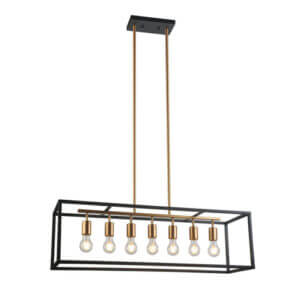 YOUNG LIGHTING 7 LIGHT LINEAR BLACK CHANDELIER SATIN GOLD ACCENT 1168C7-SG collingwood