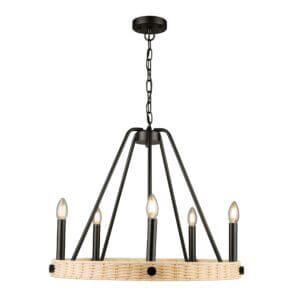 ARTCRAFT PERRIS 5 LIGHT RATTAN CHANDELIER AC11715BK vaughan