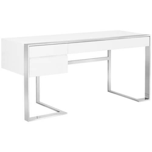 SUNPAN Dalton Desk - Stainless Steel - High Gloss White 101650 quebec city