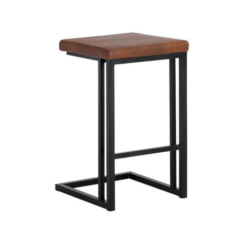 SUNPAN Boone Counter Stool - Black - Bravo Cognac SET OF TWO 104957 caledon
