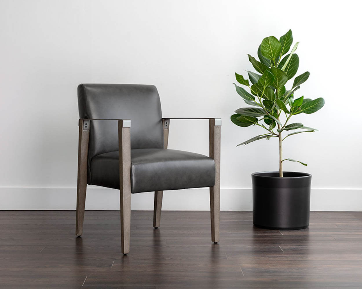 SUNPAN Earl Dining Armchair Ash Grey - Brentwood Charcoal Leather 109092 niagara