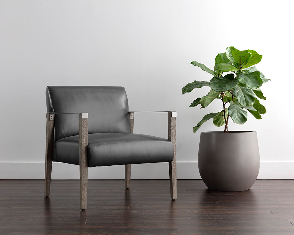 SUNPAN Earl Lounge Chair - Ash Grey - Brentwood Charcoal Leather 109856 north york
