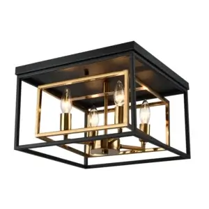YOUNG LIGHTING 4 LIGHT FLUSH MOUNT BLACK AND ANTIQUE BRASS 1308FM4-AB fredericton