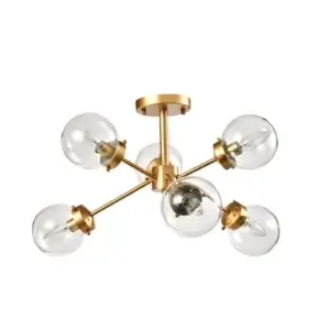 YOUNG LIGHTING 6 LIGHT FLUSH MOUNT WITH GLASS SHADE SAND GOLD 1376FM6 midland