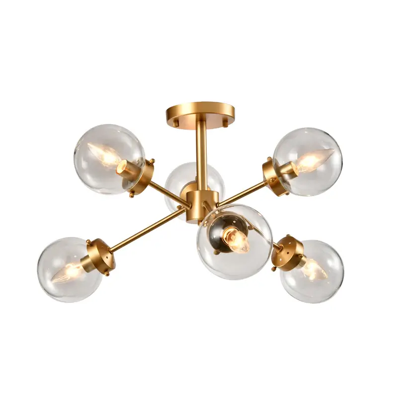 YOUNG LIGHTING 6 LIGHT FLUSH MOUNT WITH GLASS SHADE SAND GOLD 1376FM6 midland