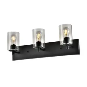 YOUNG LIGHTING 3 LIGHT WALL LAMP WITH GLASS SHADE MATTE BLACK 1398WL3 milton