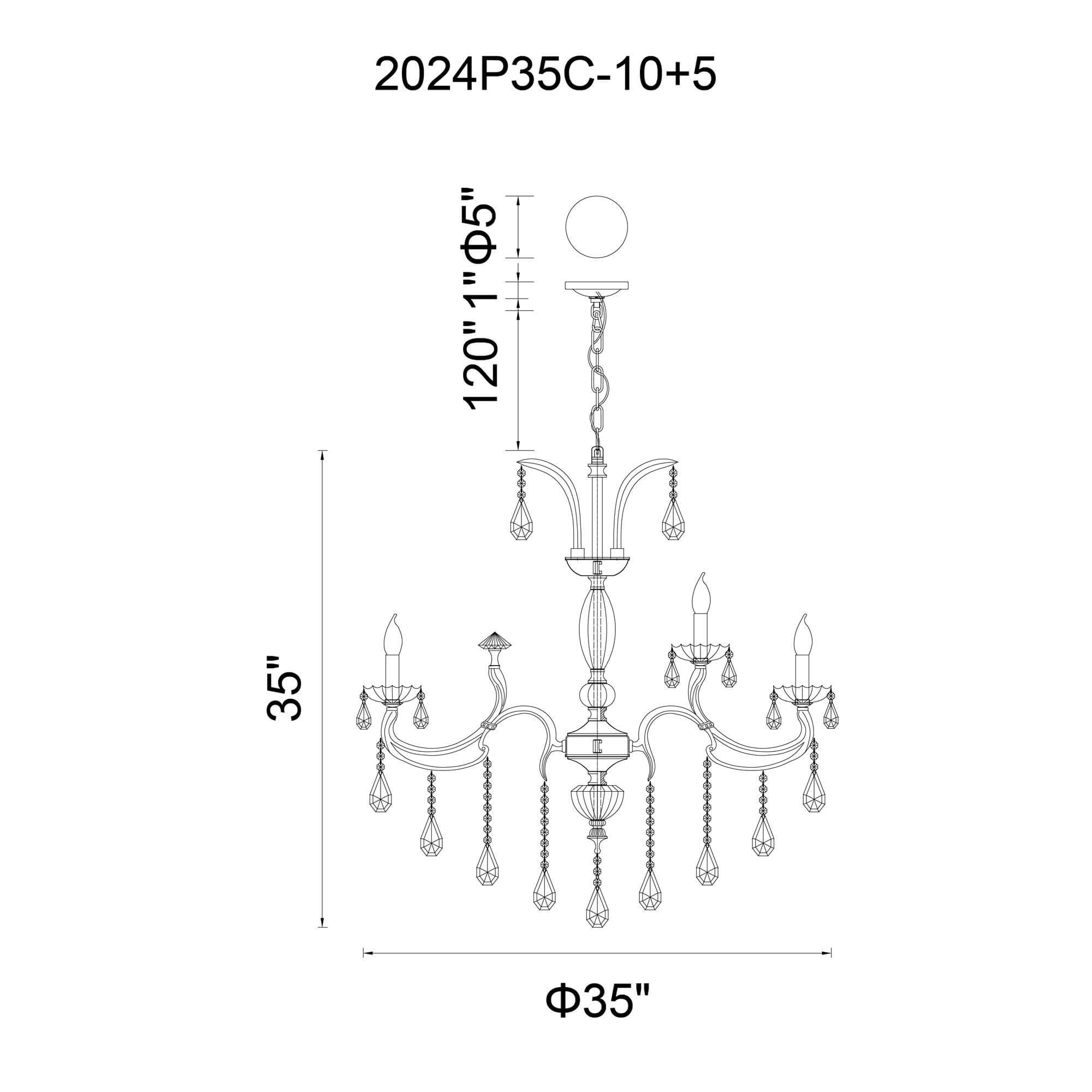 CWI LIGHTING GLORIOUS 15-LIGHT CHANDELIER 2024P35C-15 orilla