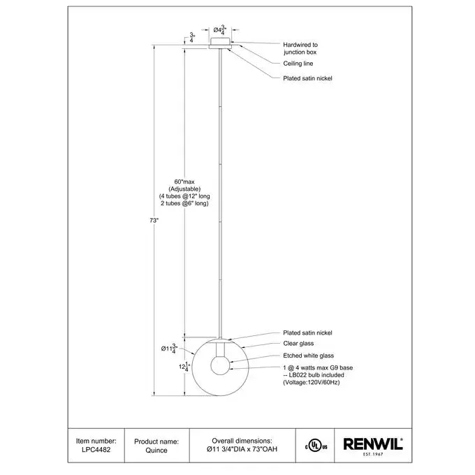 RENWIL QUINCE PENDANT LPC4482 quebec city