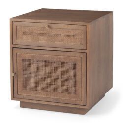 MERCANA GRIER MEDIUM BROWN WOOD WITH CANE ACCENT TABLE 69934 grimsby