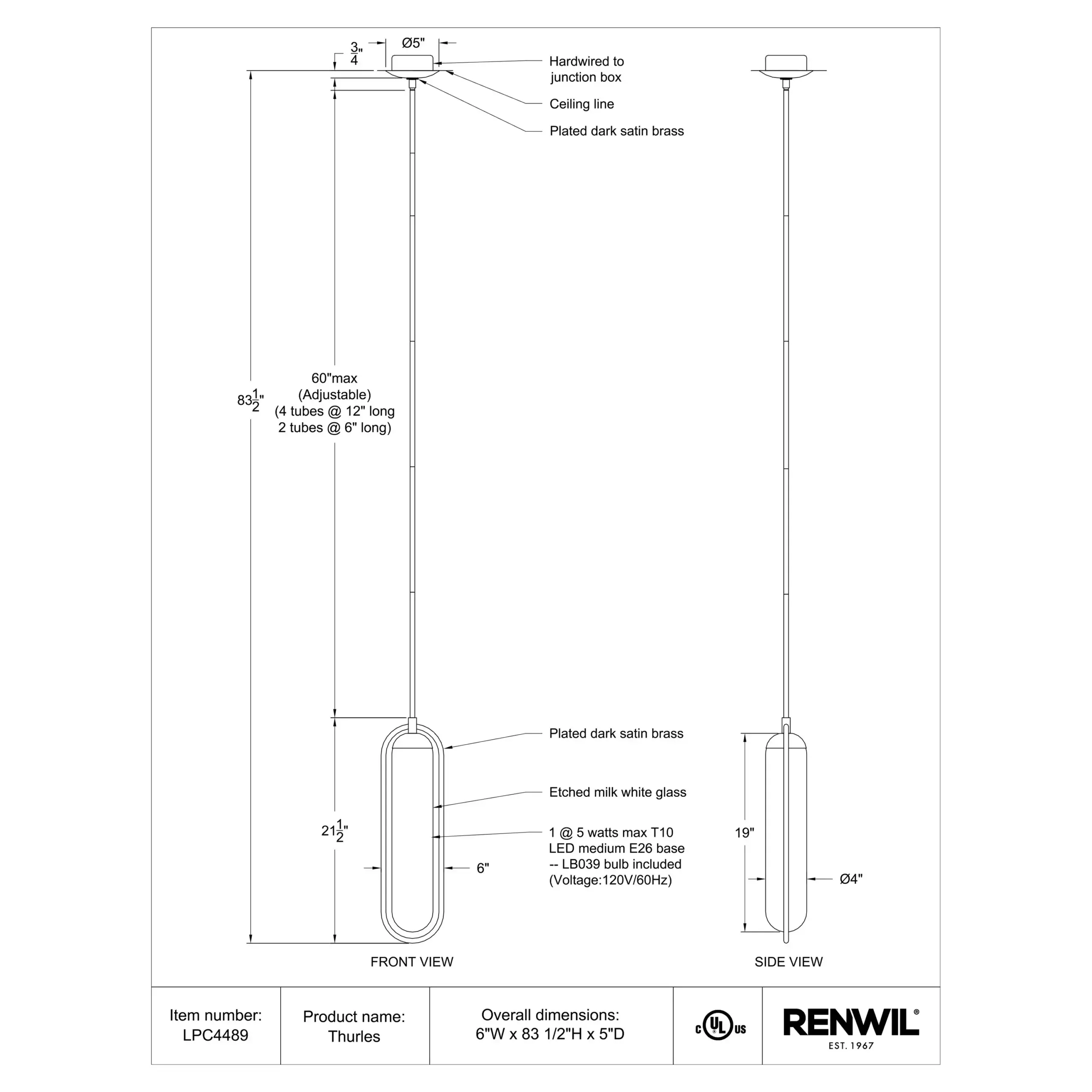 RENWIL THURLES PENDANT LPC4489 peterborough