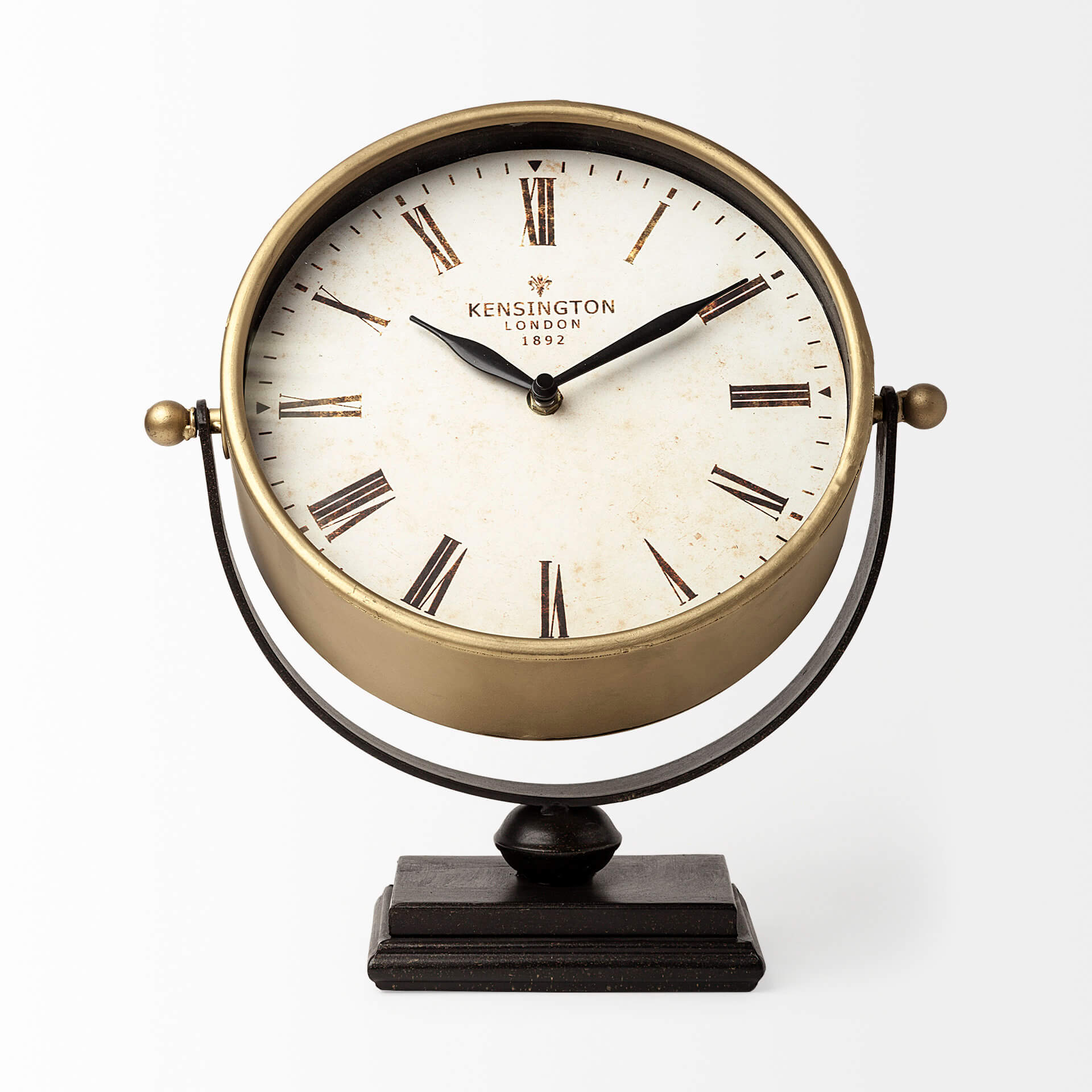 MERCANA HOUSTON GOLD HALF MOON BASE TABLE CLOCK 63102 port perry