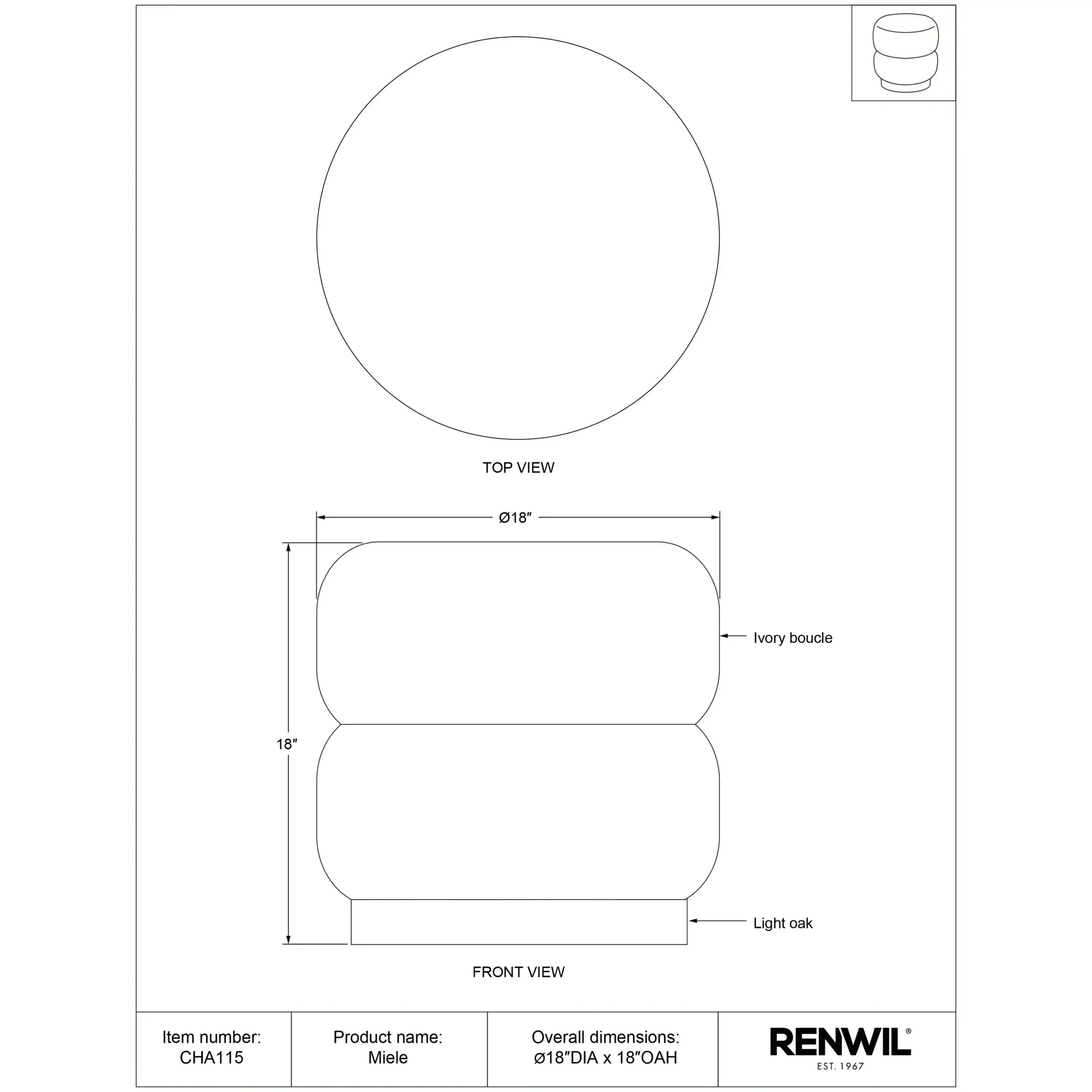RENWIL MIELE OTTOMAN CHA115 grimsby
