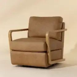 SUNPAN CASTELL SWIVEL LOUNGE CHAIR - LUDLOW SESAME LEATHER 111249 woodbridge