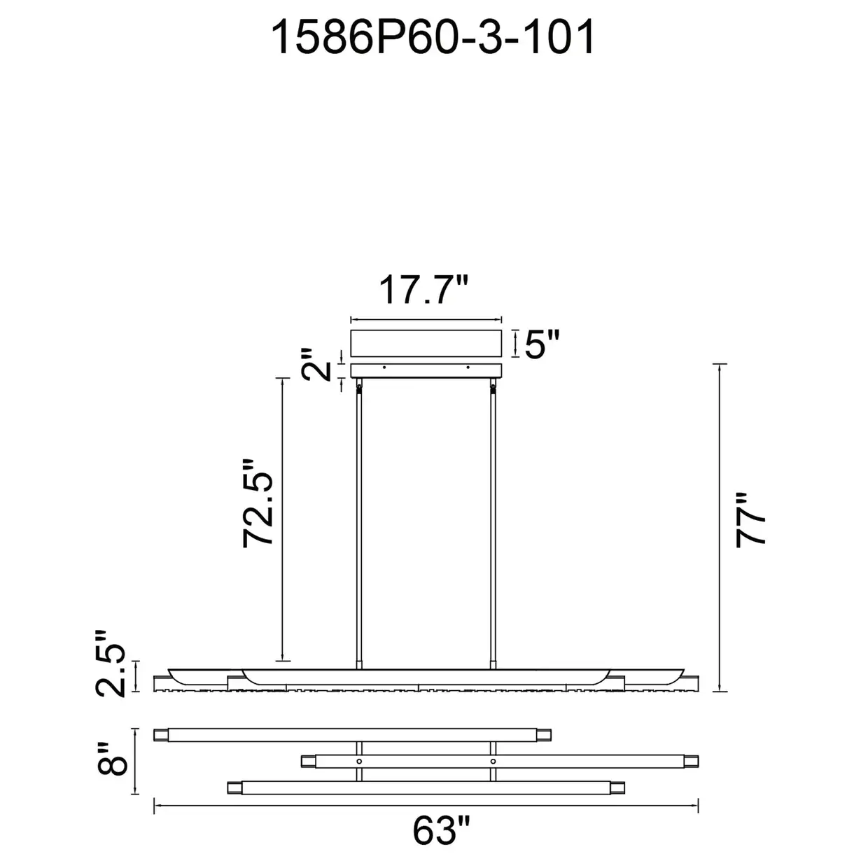 CWI LIGHTING VALIRA LED 60" BLACK CHANDELIER 1586P60-3-101 vaughan