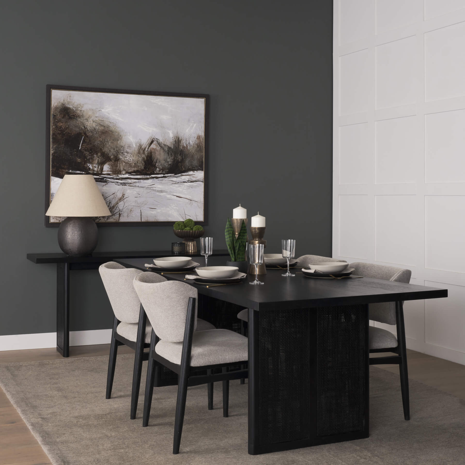 MERCANA GRIER 65" CANE CONSOLE TABLE BLACK 71142 vaughan