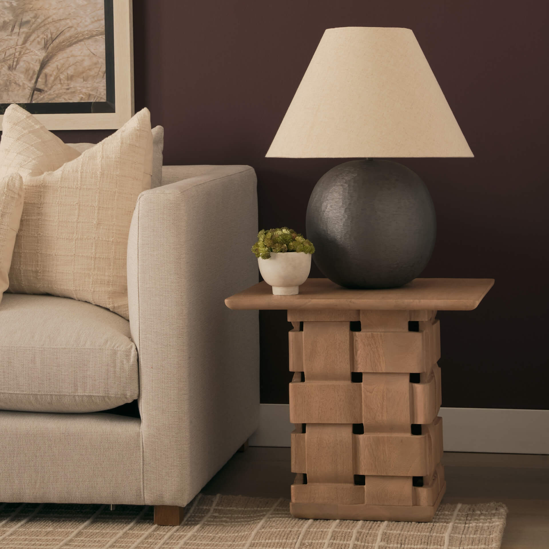 MERCANA TRELLYN LIGHT BROWN WOVEN BASE ACCENT TABLE 71295 fredericton