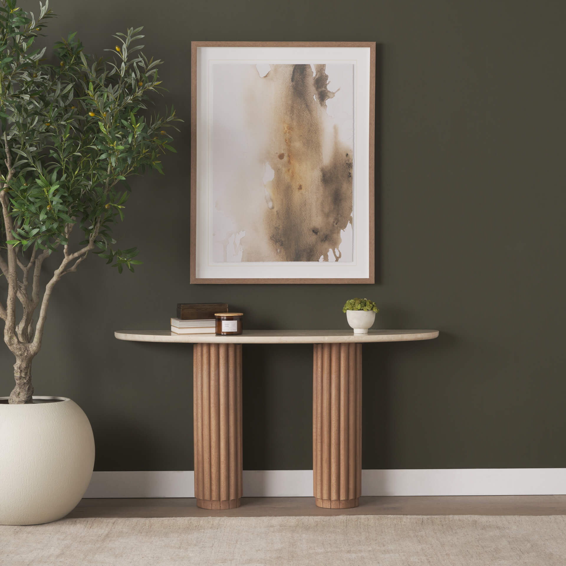 MERCANA MARBRELLO MARBLE FLUTED WOOD CONSOLE TABLE 71286-AB woodbridge