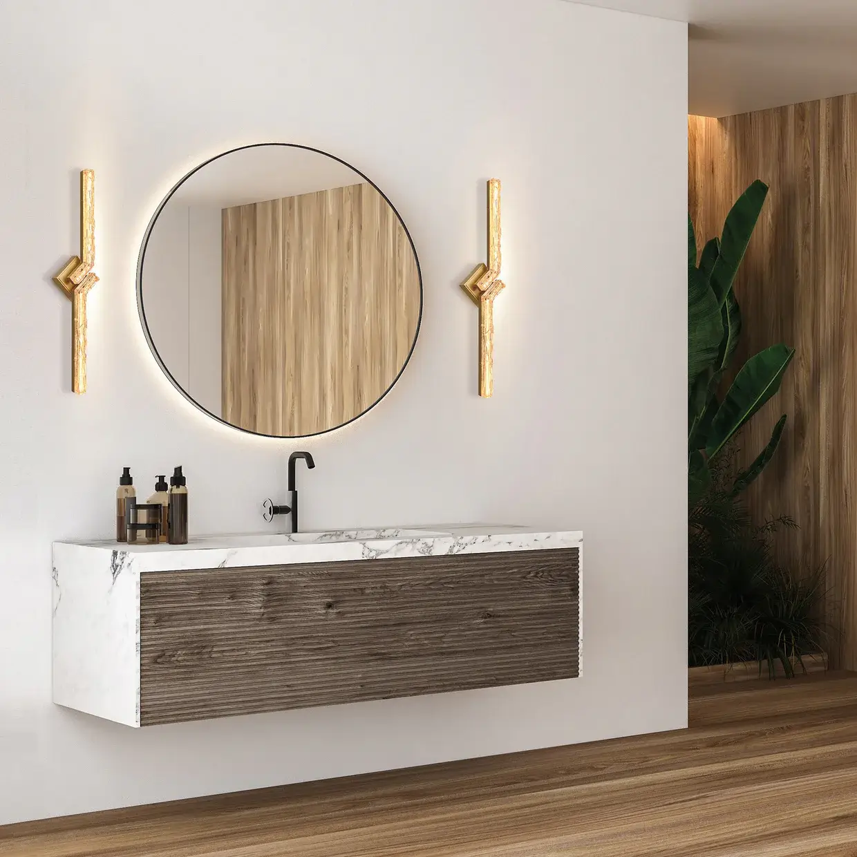 CWI LIGHTING CONTOUR LED 33" BRASS WALL LIGHT 1724W33-2-624 niagara