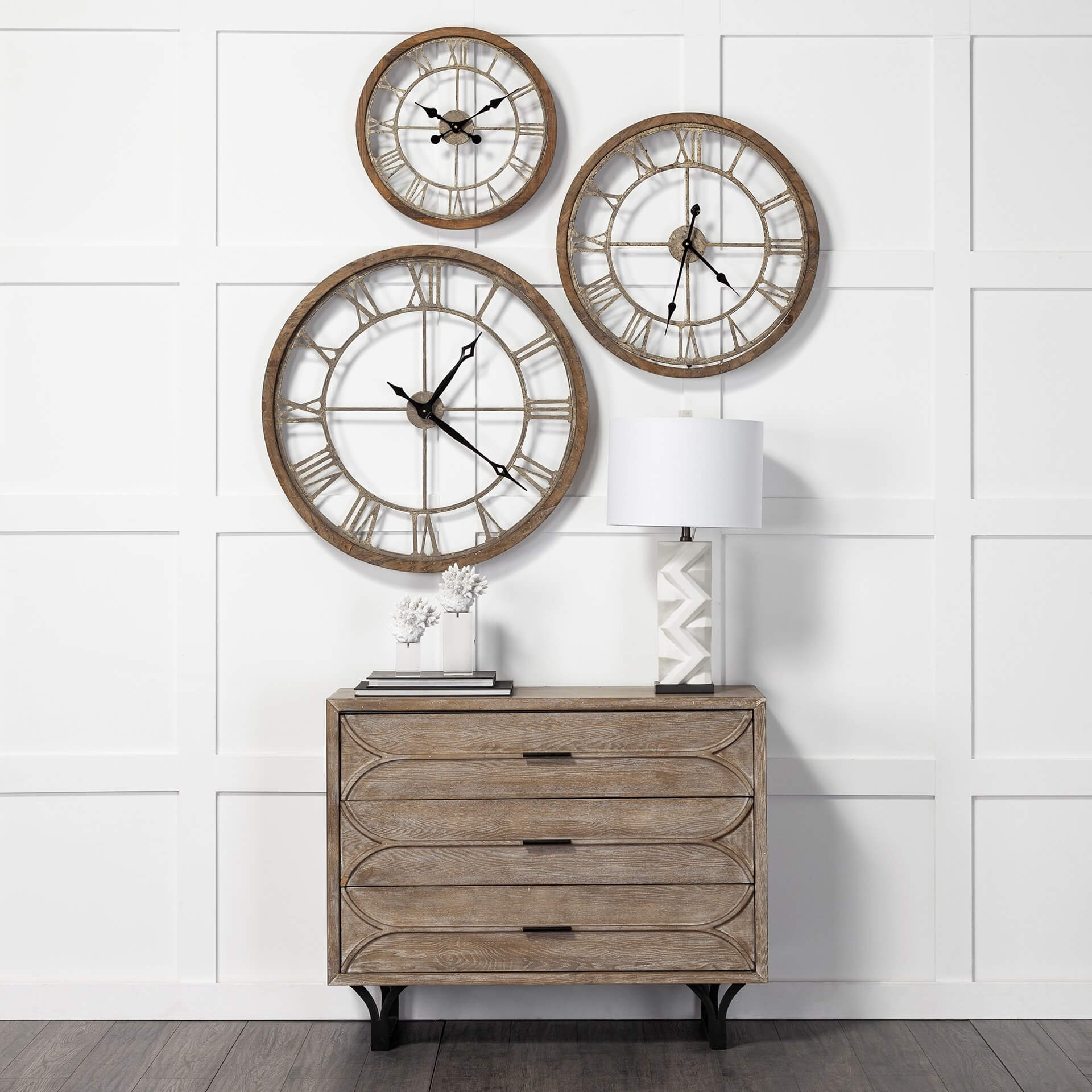 MERCANA METHING 19" FARMHOUSE WALL CLOCK LIGHT BROWN 63081 port elgin