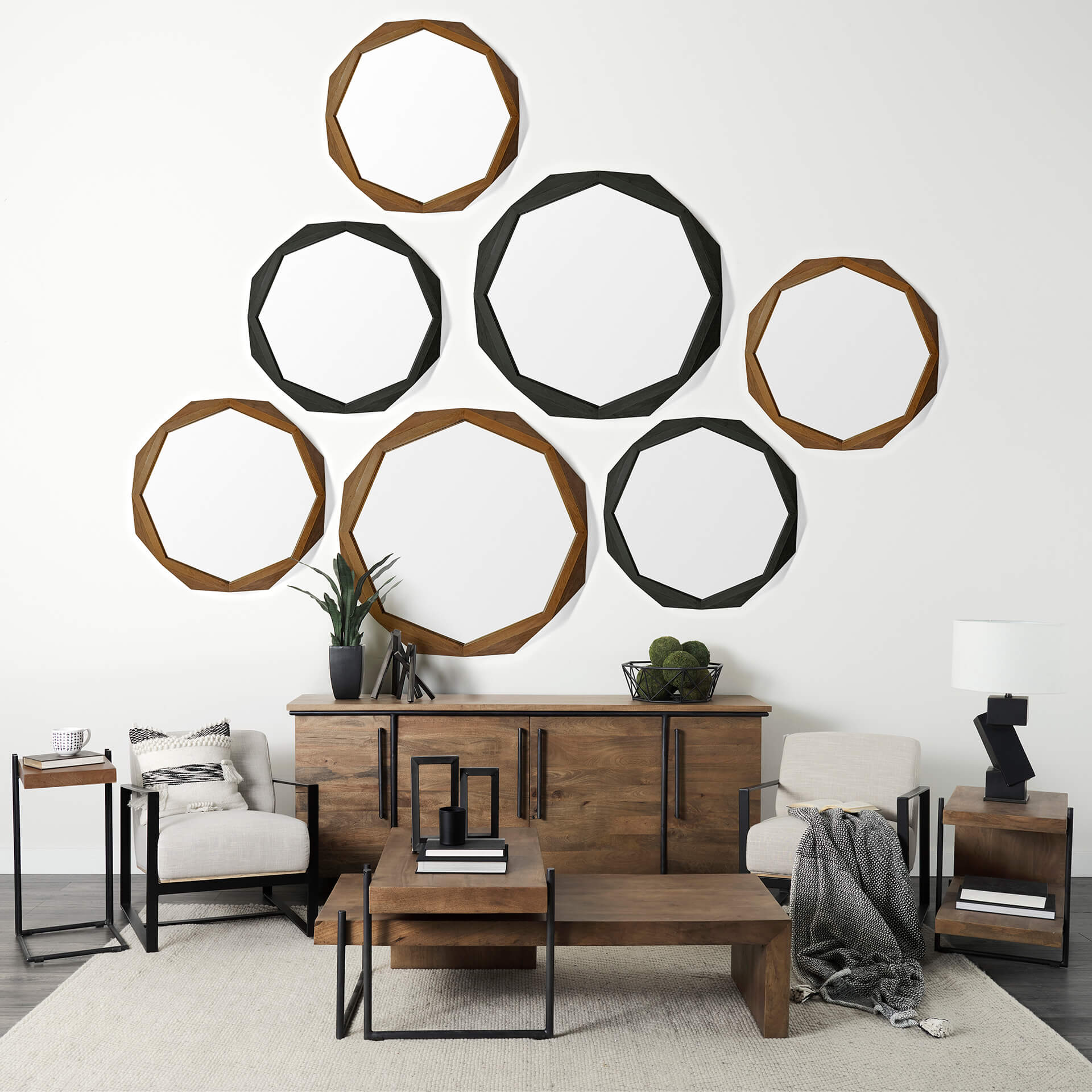 MERCANA ARAMIS II 41" OCTAGON BROWN WOOD FRAME MIRROR 69029 king city
