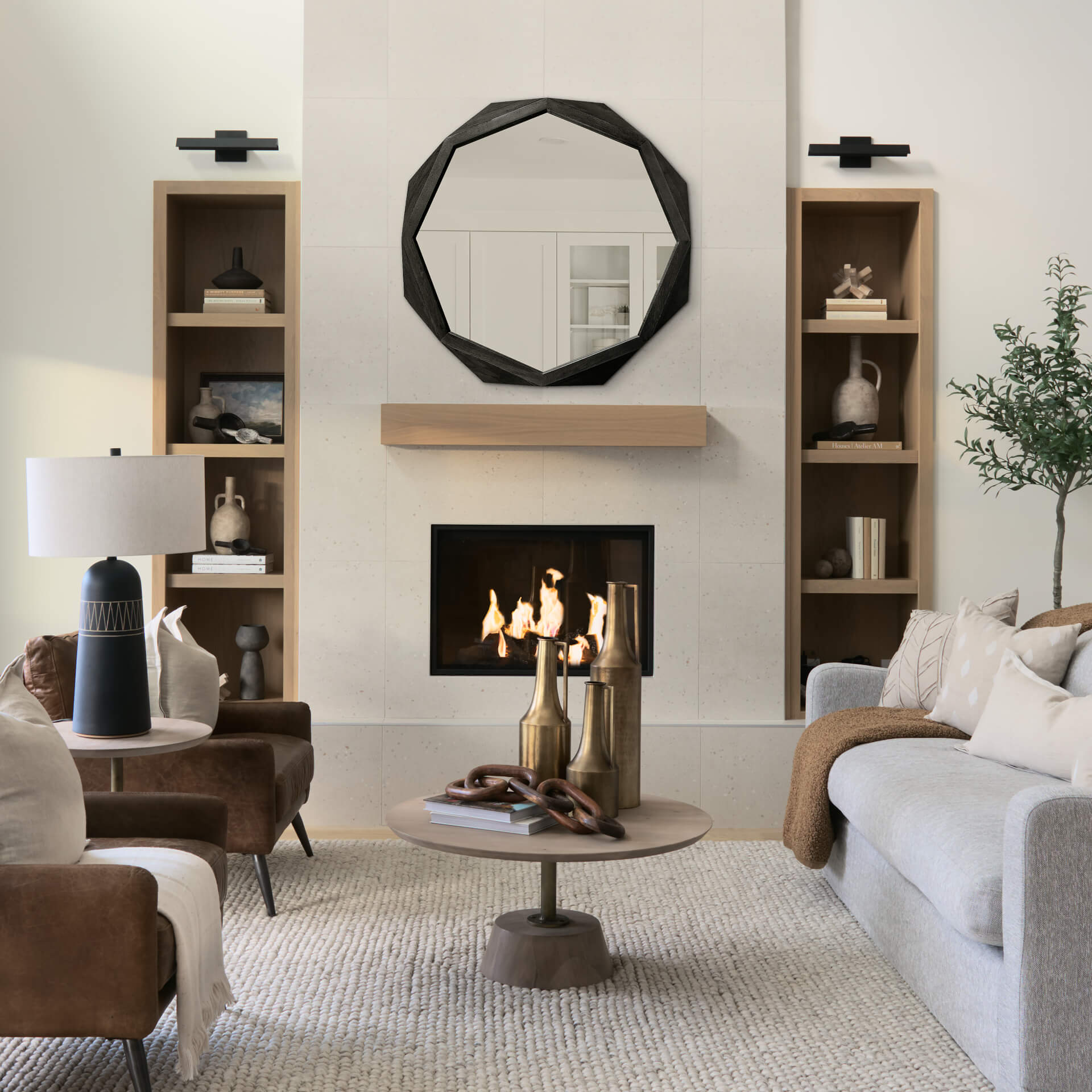 MERCANA ARAMIS II 41" OCTAGON BLACK WOOD FRAME MIRROR 69030 kelowna